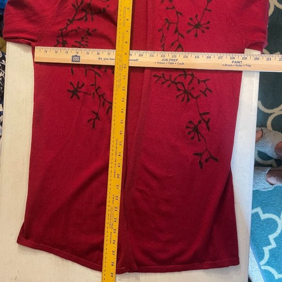 J. Jill Red Floral Branch Print Long Cardigan Holiday Cashmere Small - Picture 8 of 13
